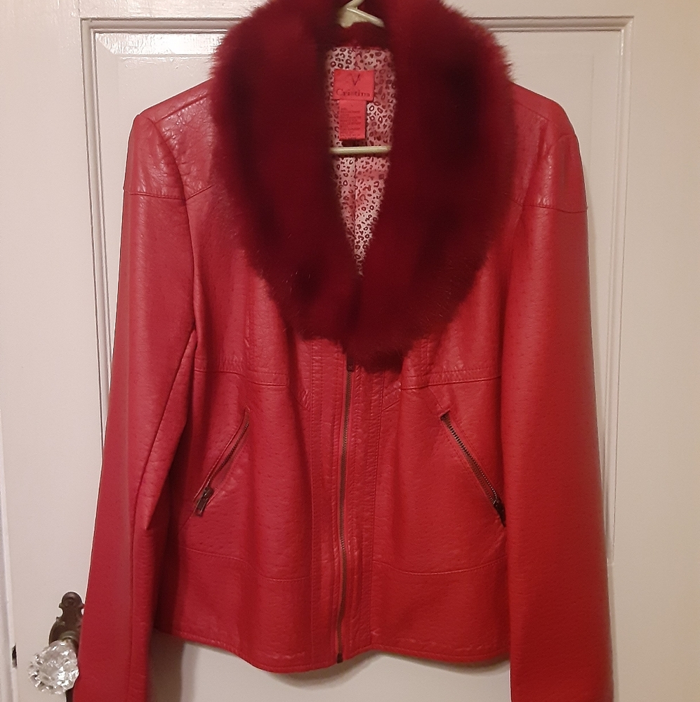 Red Faux Fur Leather Jacket